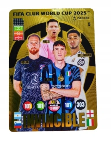 Adrenalyn XL Club World Cup 2025 Carta N. 5 Invencible X-Rare Messi, Bellingham