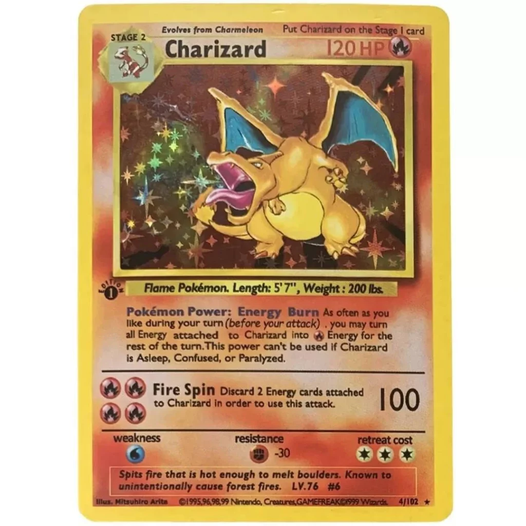 Tarjeta holográfica de Charizard de primera edición, hecha a mano y de alta calidad
